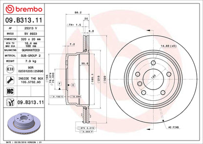 Brembo OE Brembo 06-07 BMW 525xi/2010 528i/09-10 528i xDrive Rear Premium UV Coated OE Equivalent Rotor 09.B313.11