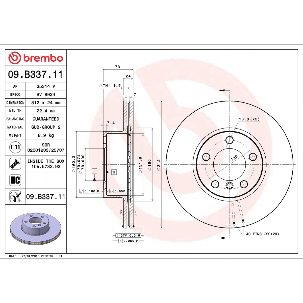Brembo OE Friction Brake Disc 09.B337.11