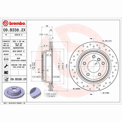 Brembo OE Brembo 2006 BMW 325xi/07-13 328i/09-13 328i xDrive Rear Premium Xtra Cross Drilled UV Coated Rotor 09.B338.2X
