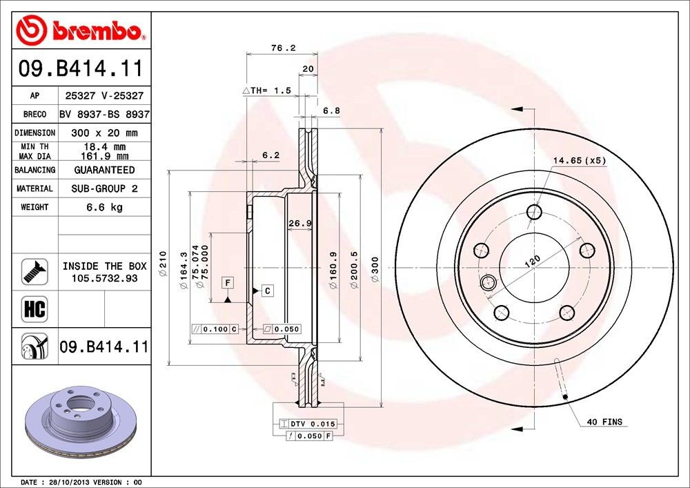 Brembo OE Brembo 08-13 BMW 128i Rear Premium UV Coated OE Equivalent Rotor 09.B414.11