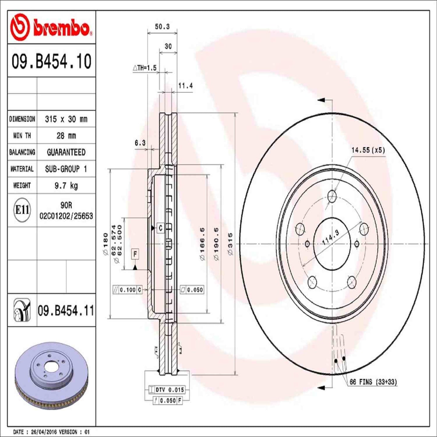 Brembo Disc Brake Rotor 09.B454.11