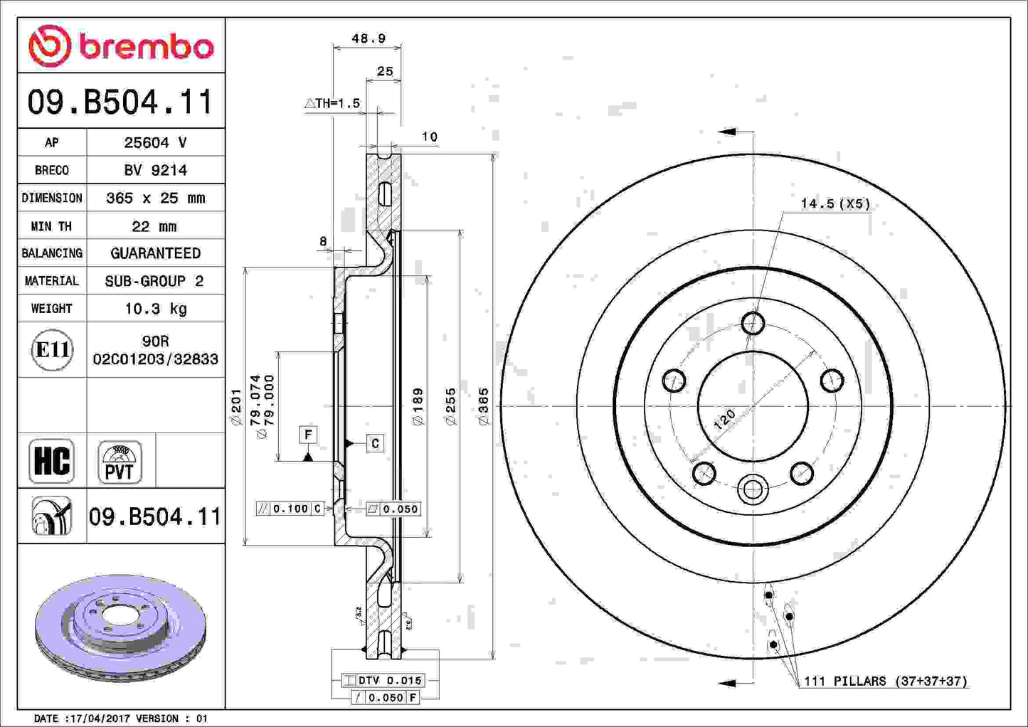 Brembo Disc Brake Rotor 09.B504.11