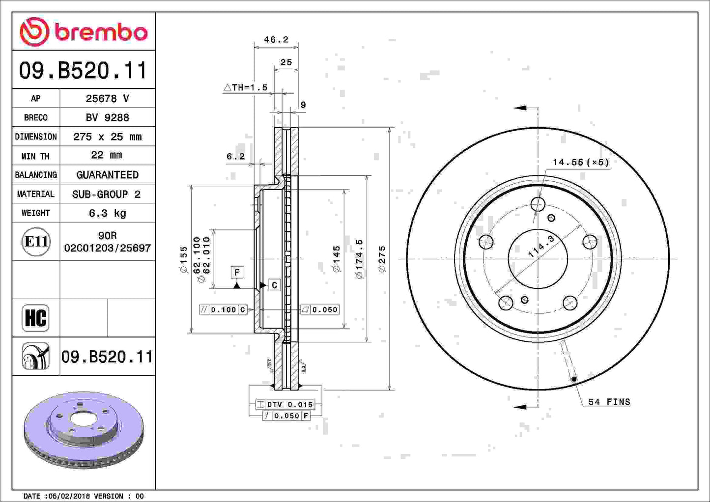 Brembo Disc Brake Rotor 09.B520.11