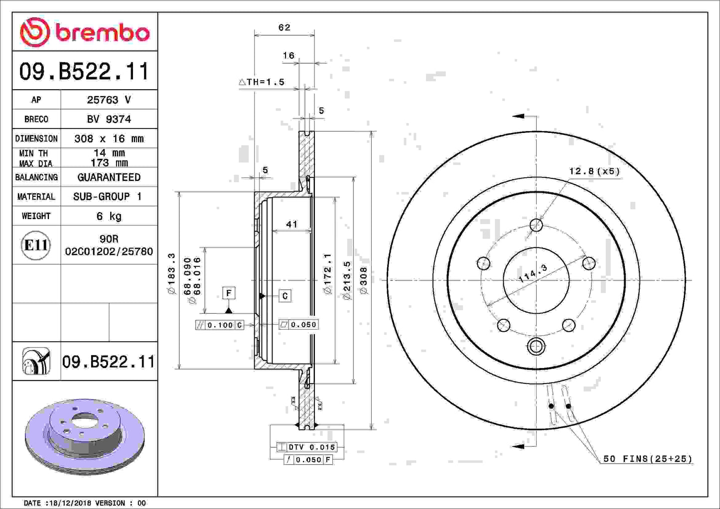 Brembo Disc Brake Rotor 09.B522.11