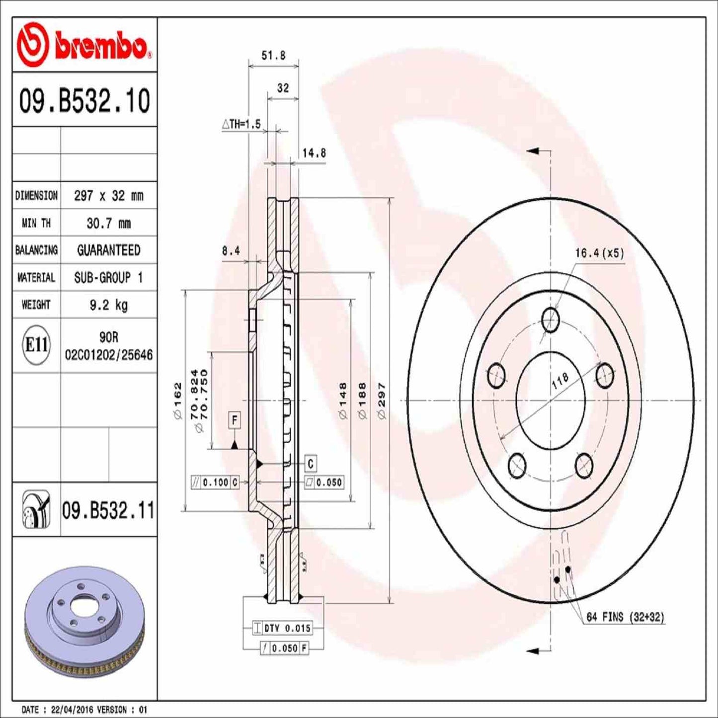 Brembo Disc Brake Rotor 09.B532.11