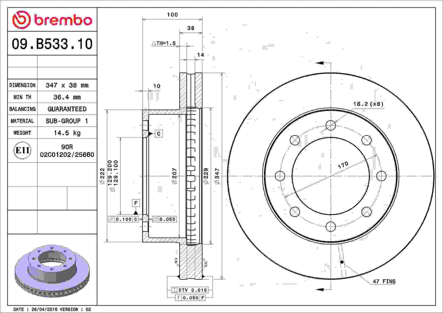 Brembo Disc Brake Rotor 09.B533.10