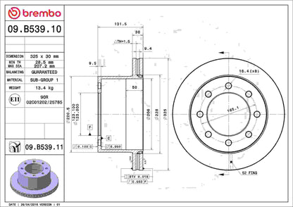 Brembo OE Brembo 03-08 Chevy Express 3500/01-06 Silverado 3500 Rear Premium OE Equivalent Rotor 09.B539.10