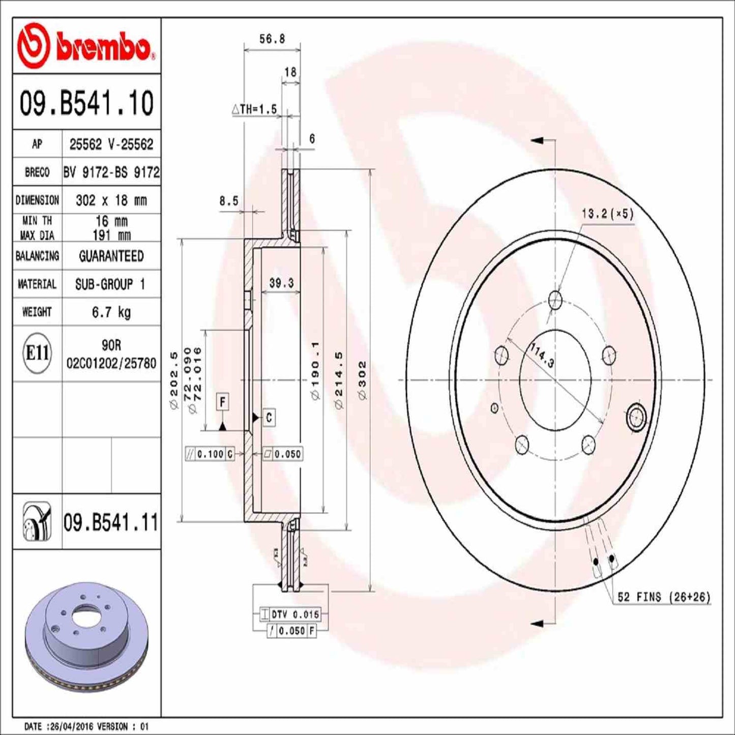 Brembo Disc Brake Rotor 09.B541.11