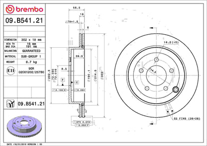 Brembo OE Brembo 2007 Ford Edge/09-10 Edge/2010 Lincoln MKX Rear Premium UV Coated OE Equivalent Rotor 09.B541.21