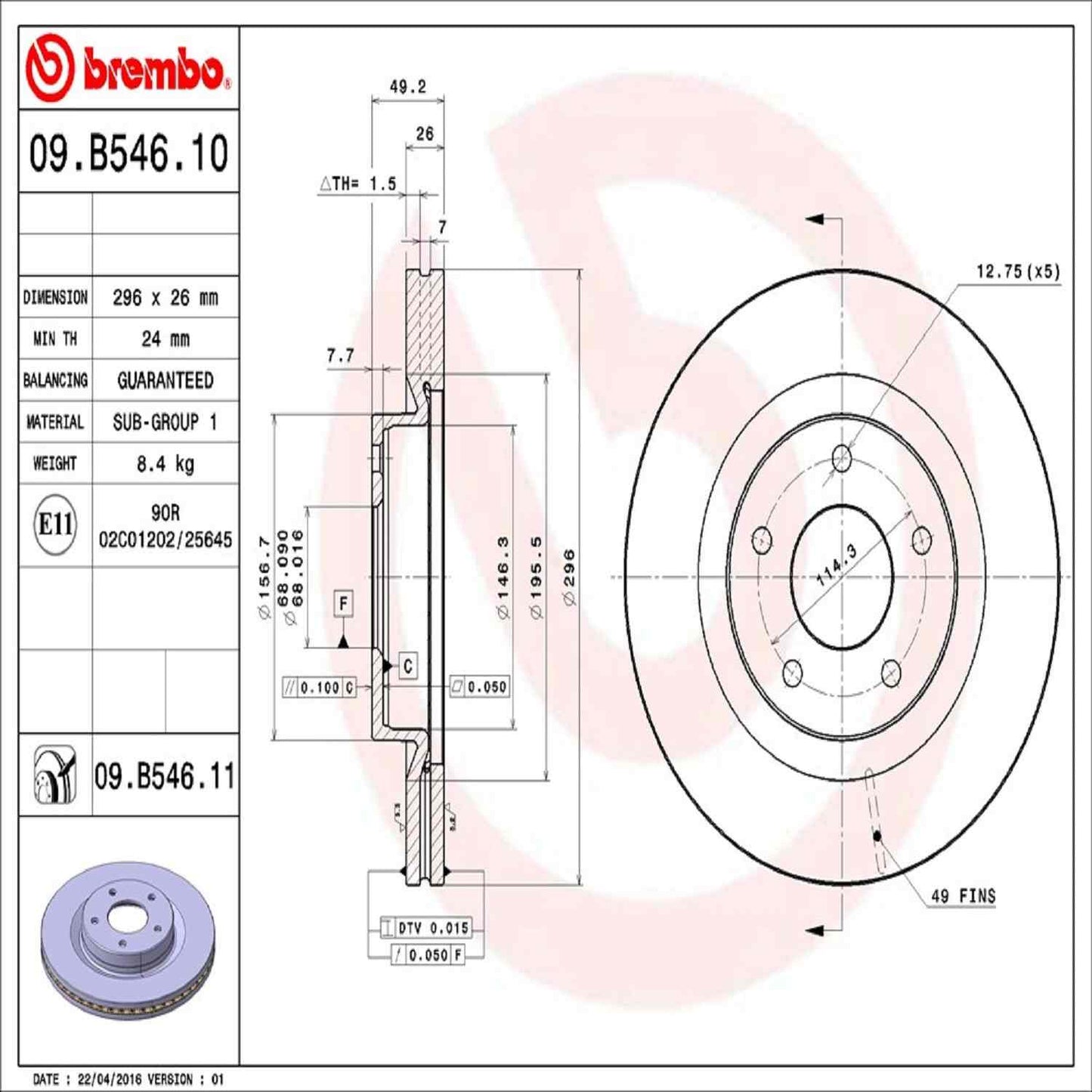 Brembo Disc Brake Rotor 09.B546.11