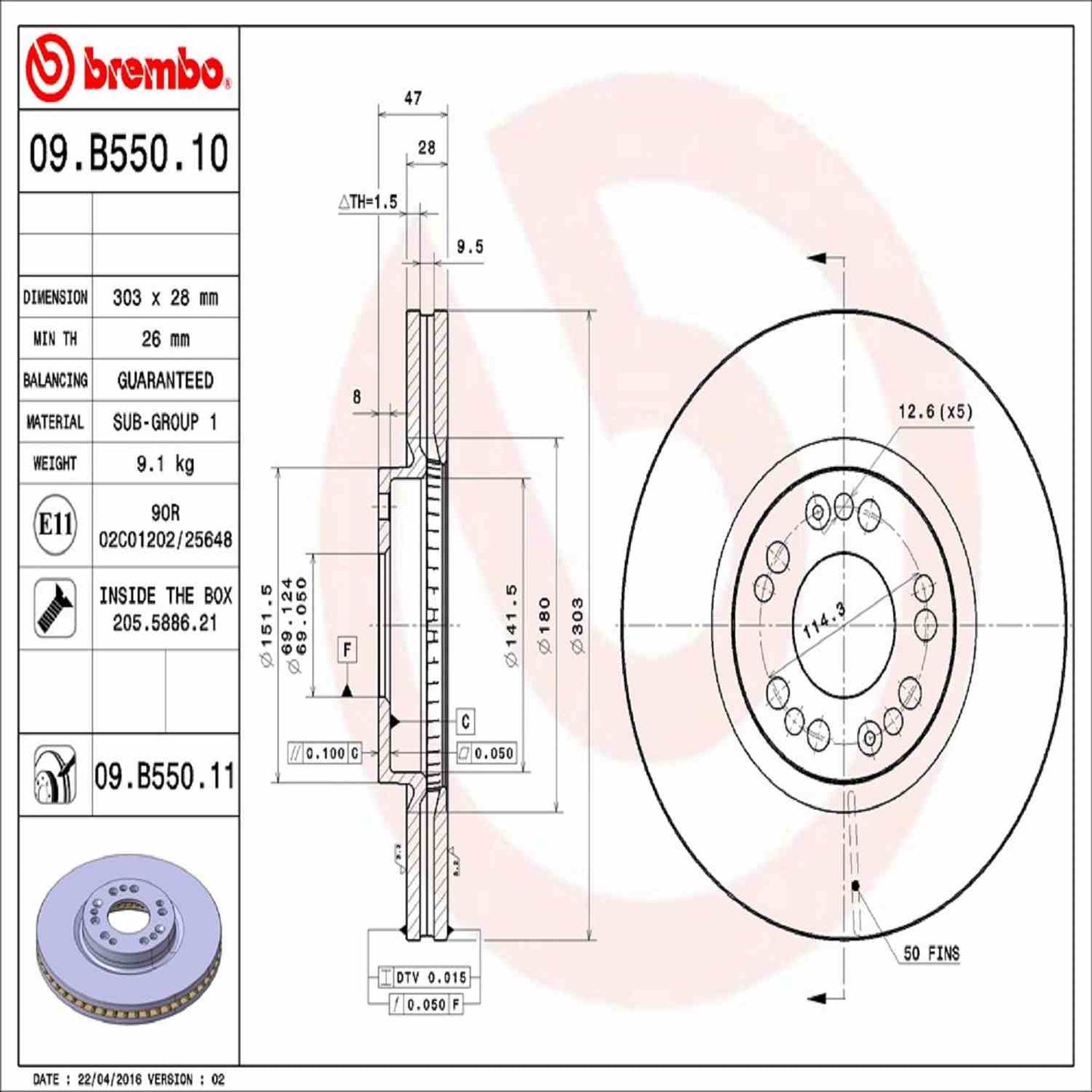 Brembo Disc Brake Rotor 09.B550.11