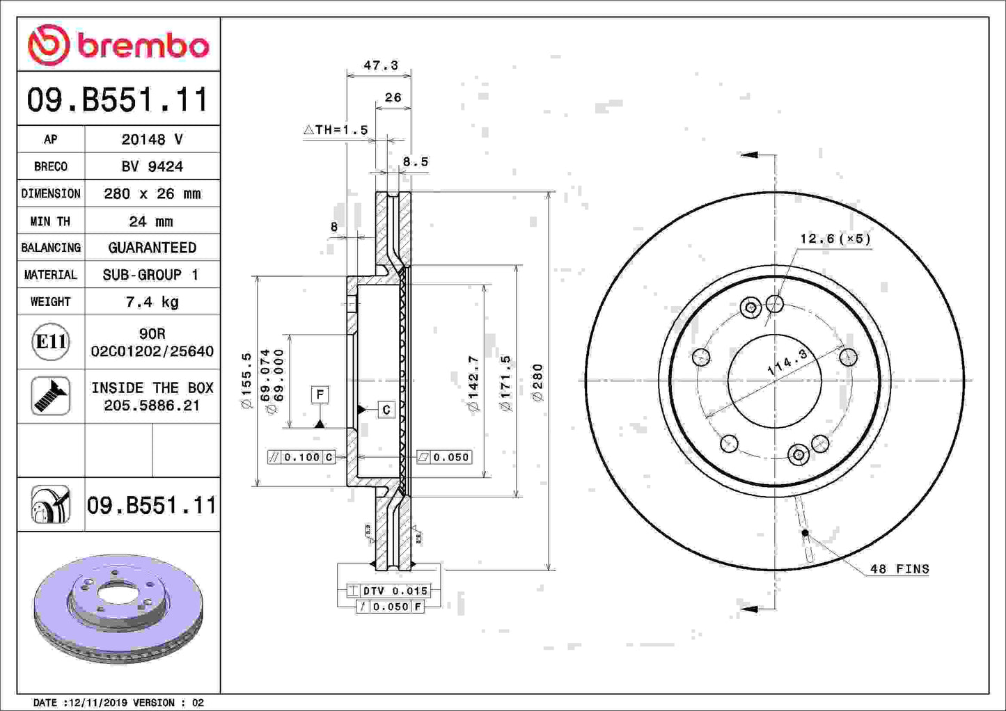 Brembo Disc Brake Rotor 09.B551.11