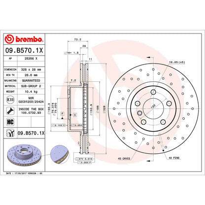 Brembo OE Brembo 11-17 BMW X3/15-18 X4 Front Premium Xtra Cross Drilled UV Coated Rotor 09.B570.1X