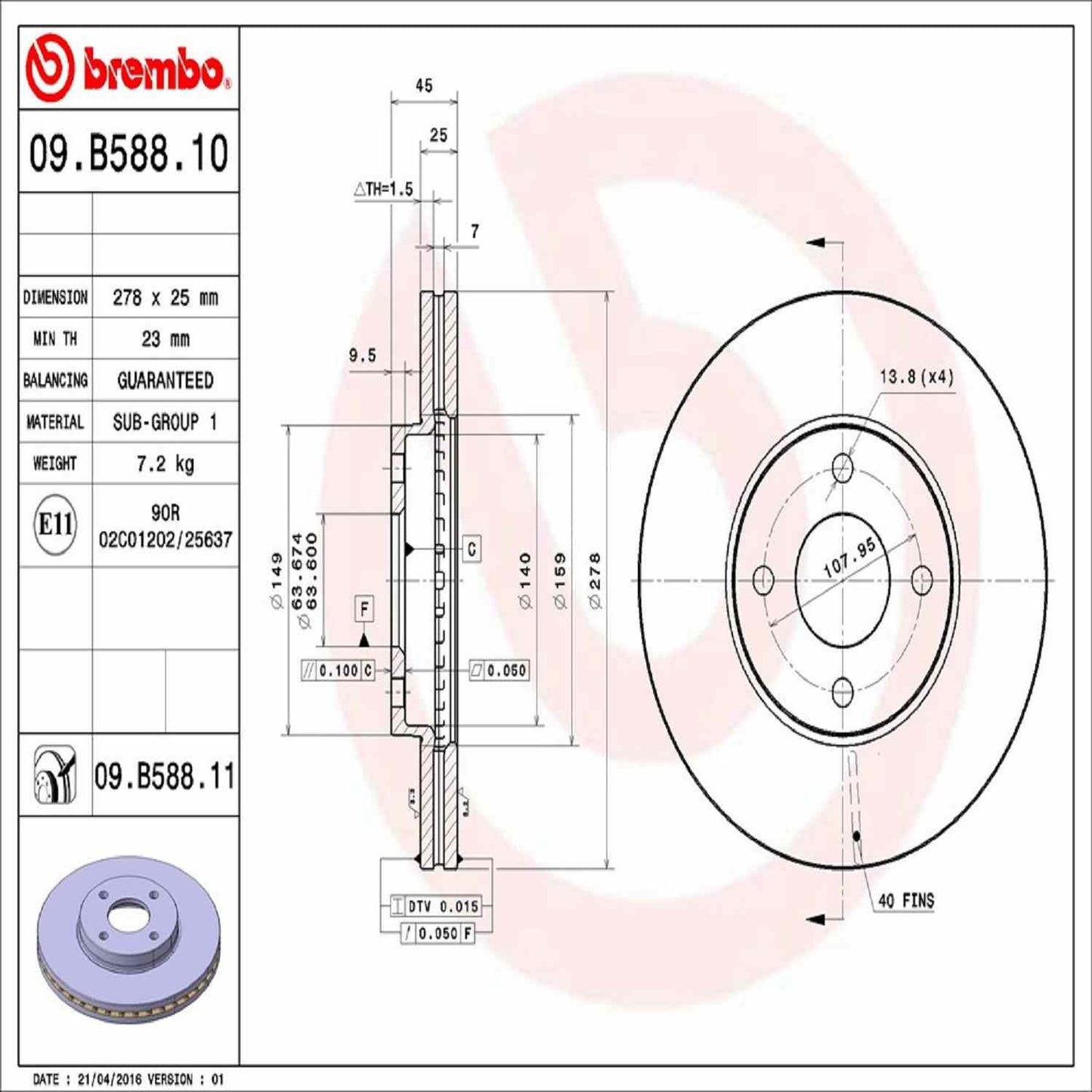 Brembo Disc Brake Rotor 09.B588.11