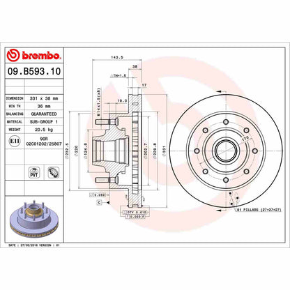 Brembo OE Brembo 03-04 Ford Excursion/2004 F-250/03-04 F-250 Super Duty Front Premium OE Equivalent Rotor 09.B593.10