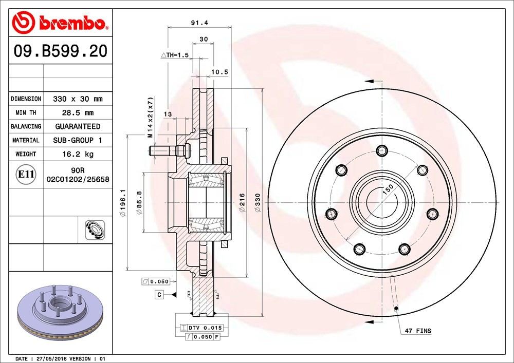 Brembo OE Brembo 04-08 Ford F-150 Front Premium OE Equivalent Rotor 09.B599.20