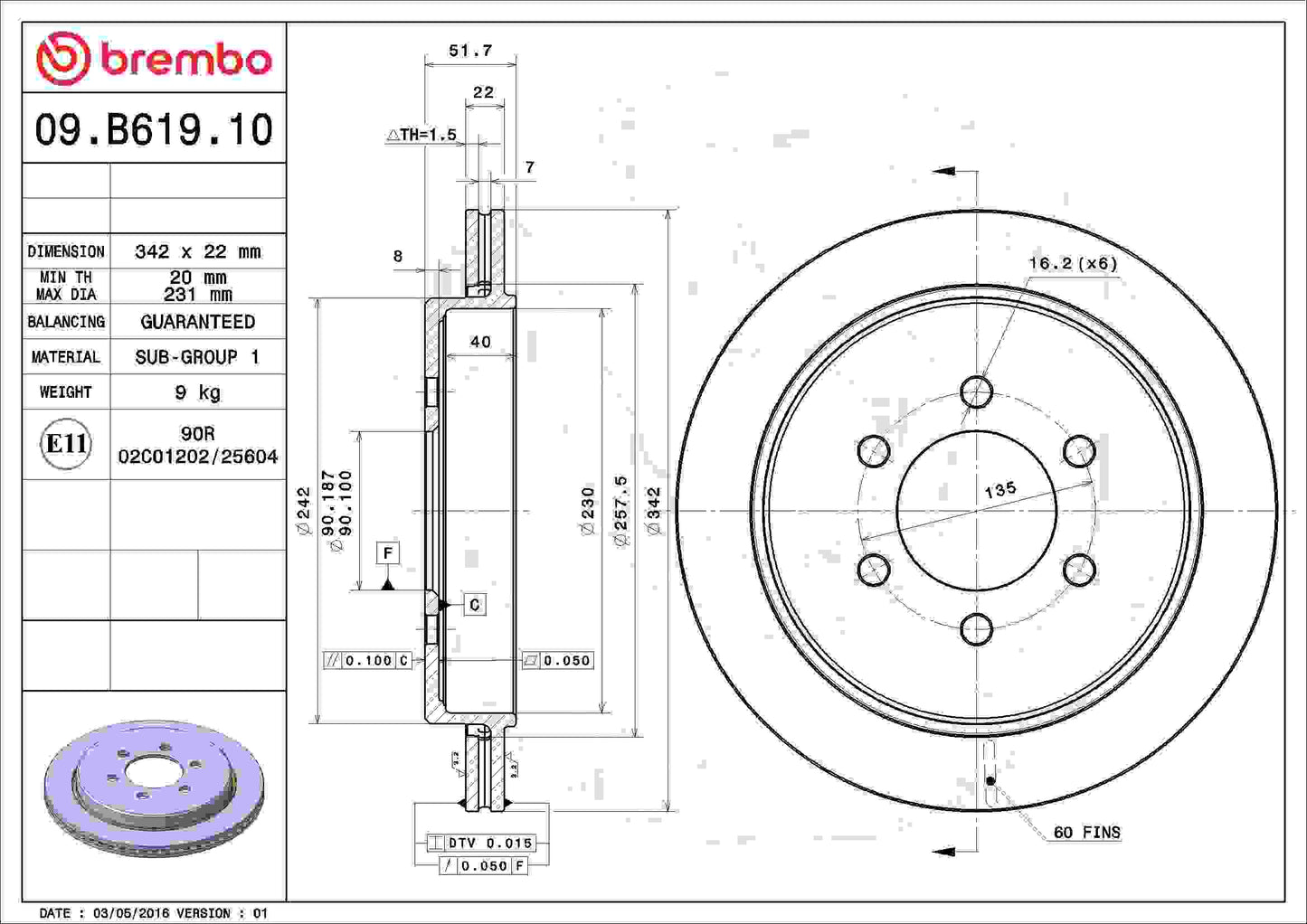 Brembo Disc Brake Rotor 09.B619.10