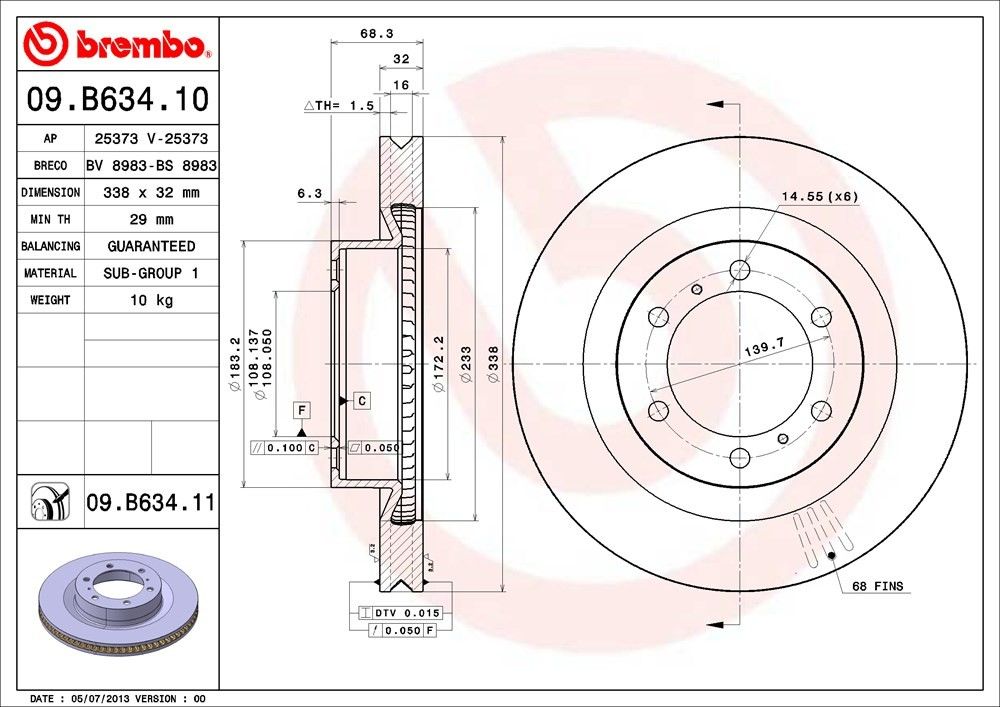 Brembo OE Brembo 10-20 Lexus GX460/Toyota 4Runner Front Premium UV Coated OE Equivalent Rotor 09.B634.11