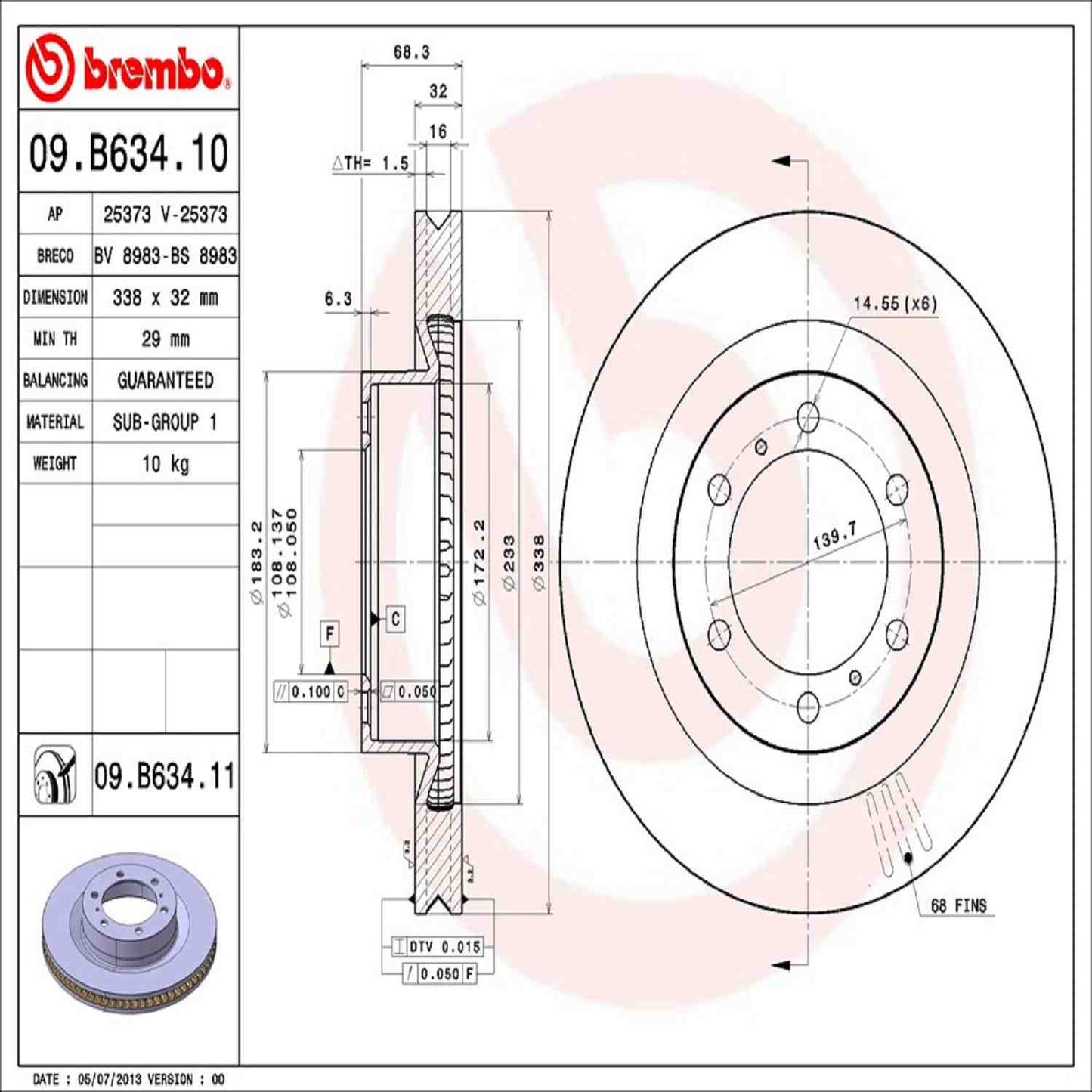 Brembo OE Brembo 10-20 Lexus GX460/Toyota 4Runner Front Premium UV Coated OE Equivalent Rotor 09.B634.11