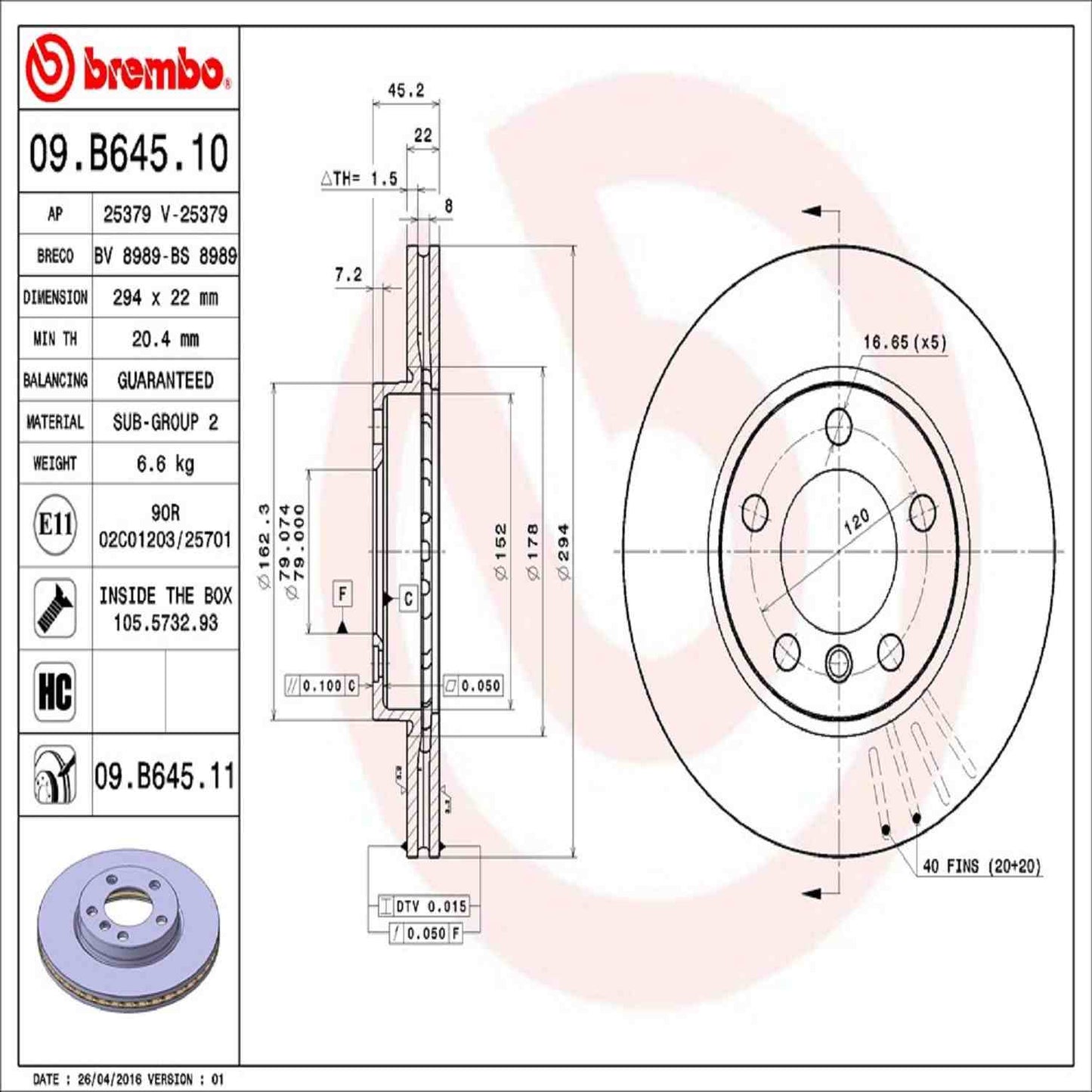 Brembo Disc Brake Rotor 09.B645.11