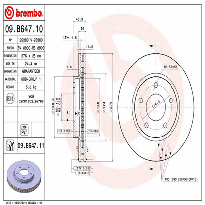 Brembo OE Brembo 08-11 Mitsubishi Lancer Front Premium UV Coated OE Equivalent Rotor 09.B647.11