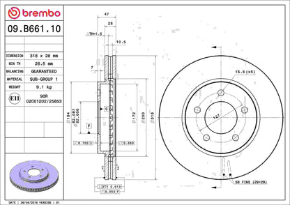 Brembo OE Brembo 04-08 Chrysler Pacifica Front Premium OE Equivalent Rotor 09.B661.10