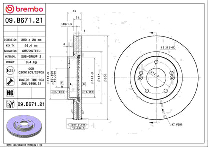 Brembo OE Brembo 10-12 Hyundai Santa Fe/11-13 Kia Sorento Front Premium UV Coated OE Equivalent Rotor 09.B671.21