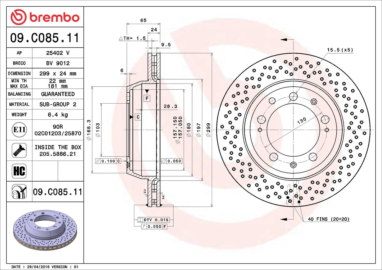 Brembo OE Brembo 94-98 Porsche 911 Rear Premium UV Coated OE Equivalent Rotor 09.C085.11