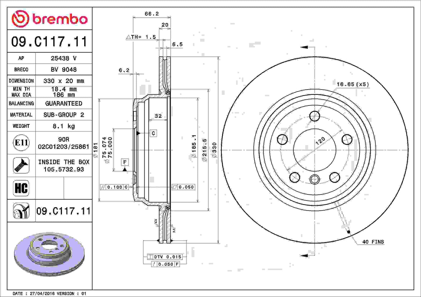 Brembo Disc Brake Rotor 09.C117.11
