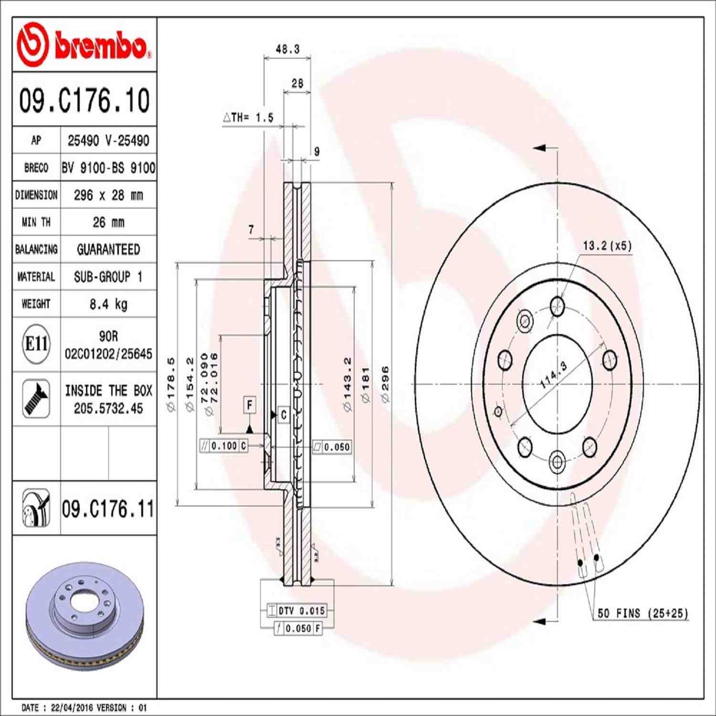 Brembo OE Brembo 07-12 Mazda CX-7 Front Premium UV Coated OE Equivalent Rotor 09.C176.11