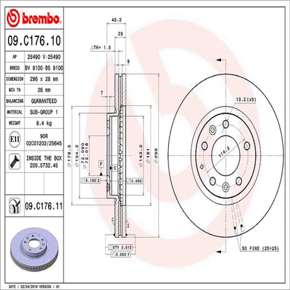 Brembo OE Brembo 07-12 Mazda CX-7 Front Premium UV Coated OE Equivalent Rotor 09.C176.11
