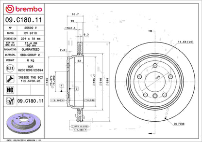 Brembo OE Brembo 01-05 BMW 325xi Rear Premium UV Coated OE Equivalent Rotor 09.C180.11