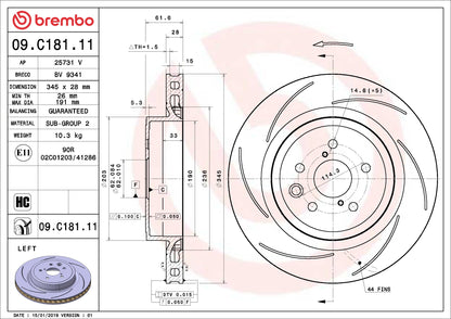 Brembo OE Brembo 16-20 Lexus GS F/15-20 RC F Rear Left Premium UV Coated OE Equivalent Rotor 09.C181.11