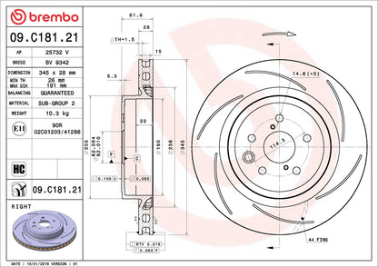 Brembo OE Brembo 16-20 Lexus GS F/15-20 RC F Rear Right Premium UV Coated OE Equivalent Rotor 09.C181.21