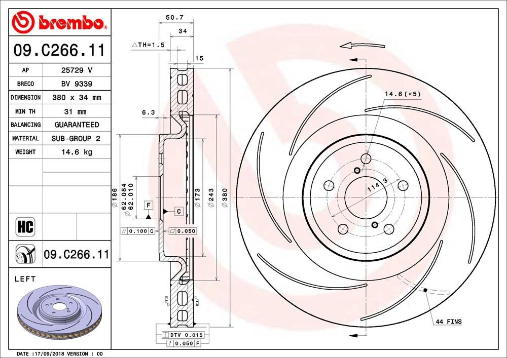 Brembo OE Brembo 16-20 Lexus GS F/15-20 RC F Front Left Premium UV Coated OE Equivalent Rotor 09.C266.11