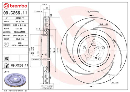 Brembo OE Brembo 16-20 Lexus GS F/15-20 RC F Front Left Premium UV Coated OE Equivalent Rotor 09.C266.11
