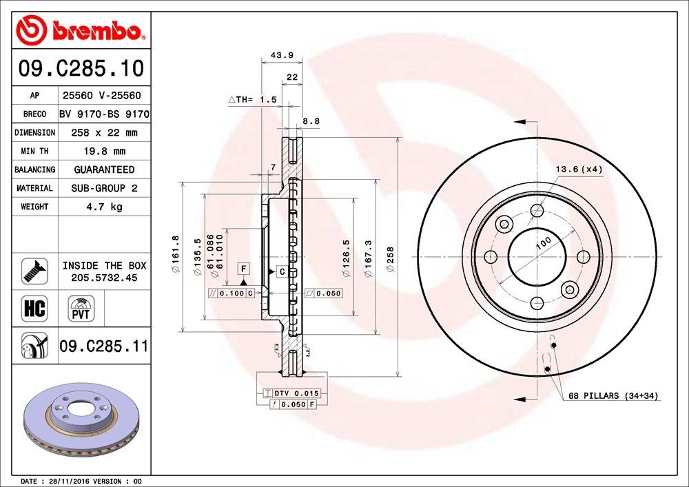 Brembo Disc Brake Rotor 09.C285.11