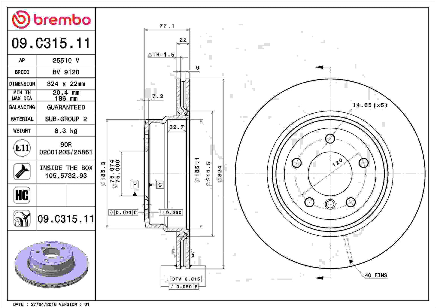 Brembo Disc Brake Rotor 09.C315.11