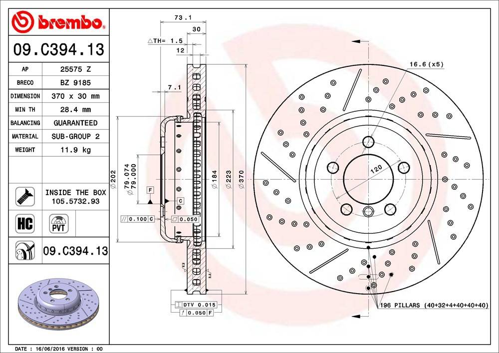 Brembo OE Brembo 12-15 BMW 335i/14-16 335i GT xDrive Front Premium UV Coated OE Equivalent Rotor 09.C394.13