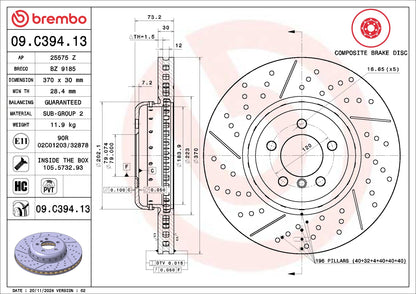 Brembo OE Brembo 12-15 BMW 335i/14-16 335i GT xDrive Front Premium UV Coated OE Equivalent Rotor 09.C394.13