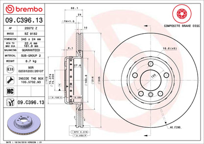 Brembo OE Brembo 14-16 BMW 228i/15-16 228i xDrive/17-20 230i Rear Premium OE Equivalent Rotor 09.C396.13