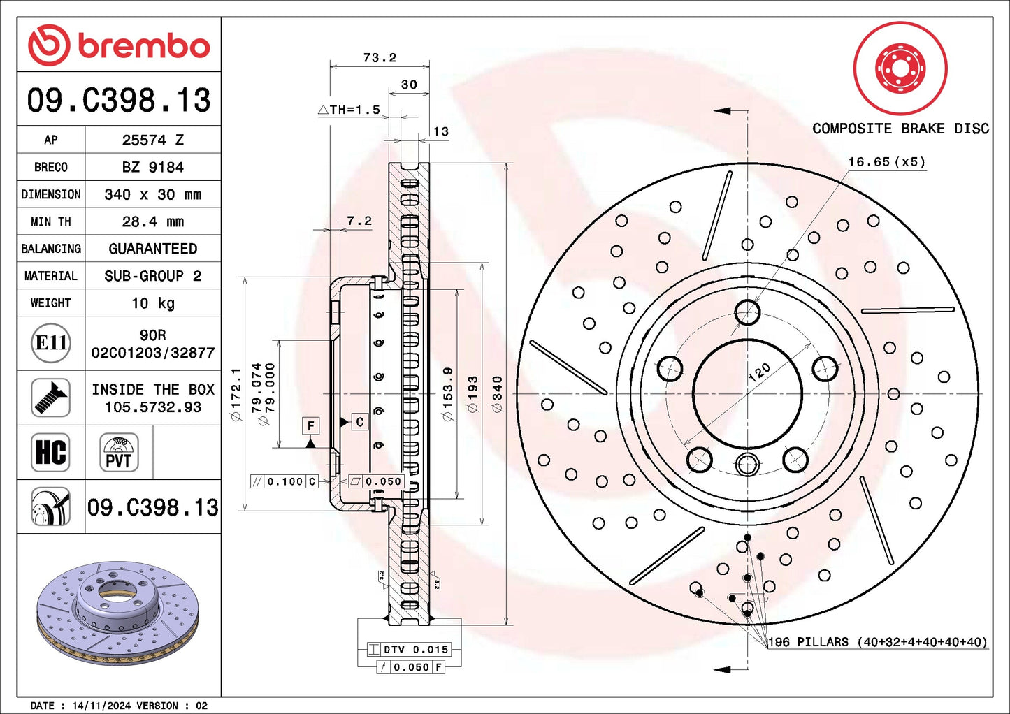 Brembo Disc Brake Rotor 09.C398.13