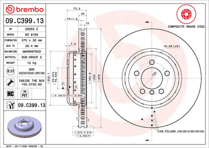 Brembo OE Brembo 12-15 BMW 335i/14-15 335i GT xDrive/14-15 335i xDrive Front Premium OE Equivalent Rotor 09.C399.13