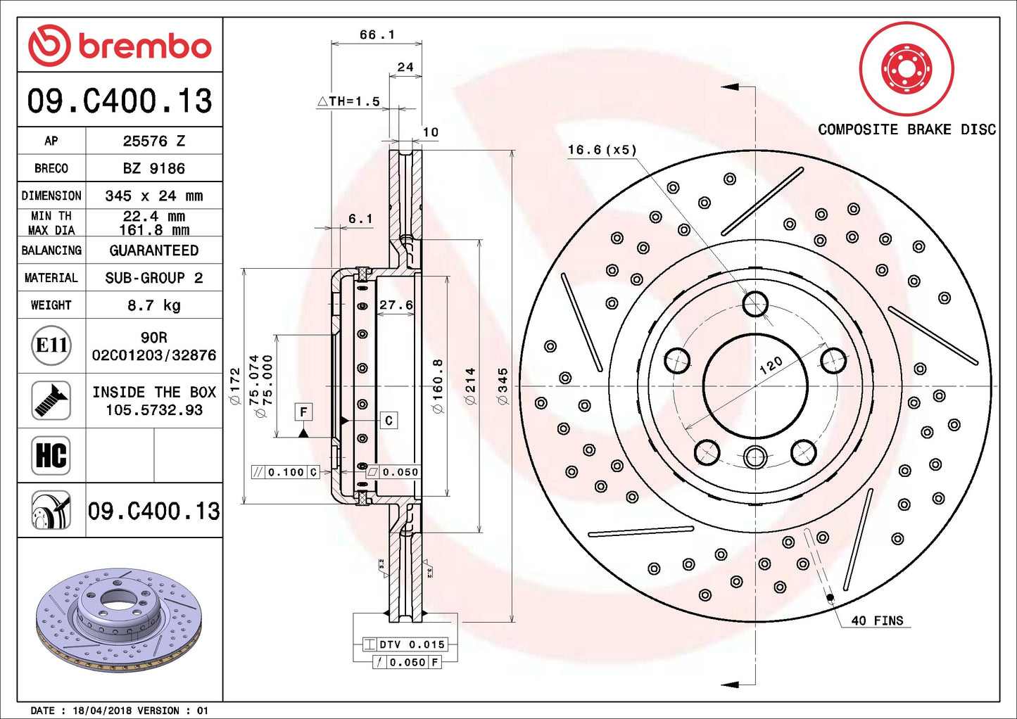 Brembo Disc Brake Rotor 09.C400.13