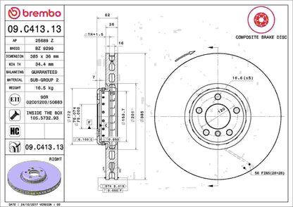 Brembo OE Brembo 10-11 BMW X6 Front Right Premium UV Coated OE Equivalent Rotor 09.C413.13