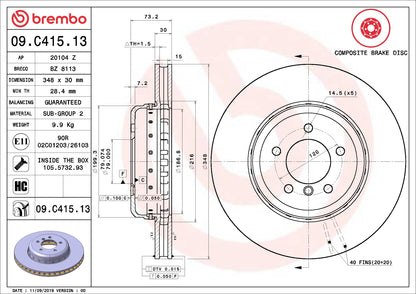 Brembo OE Brembo 11-16 BMW Z4 Front Premium UV Coated OE Equivalent Rotor 09.C415.13