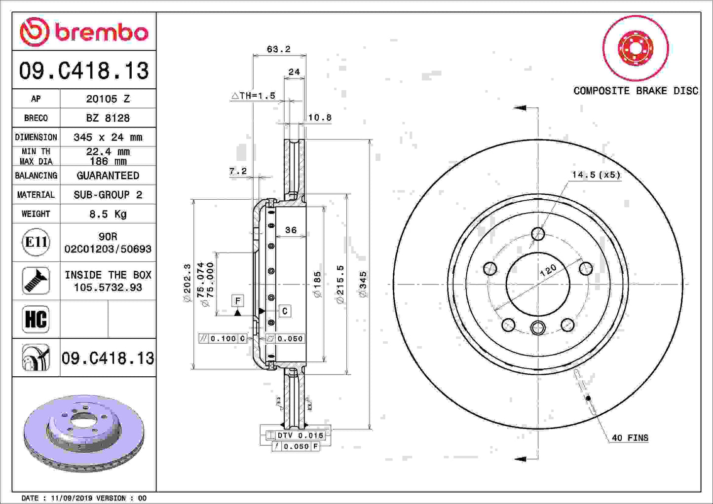 Brembo Disc Brake Rotor 09.C418.13