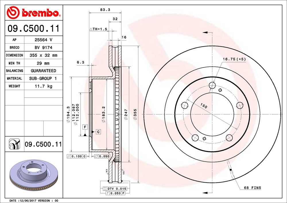 Brembo OE Brembo 08-20 Toyota Sequoia/07-20 Tundra Front Premium UV Coated OE Equivalent Rotor 09.C500.11