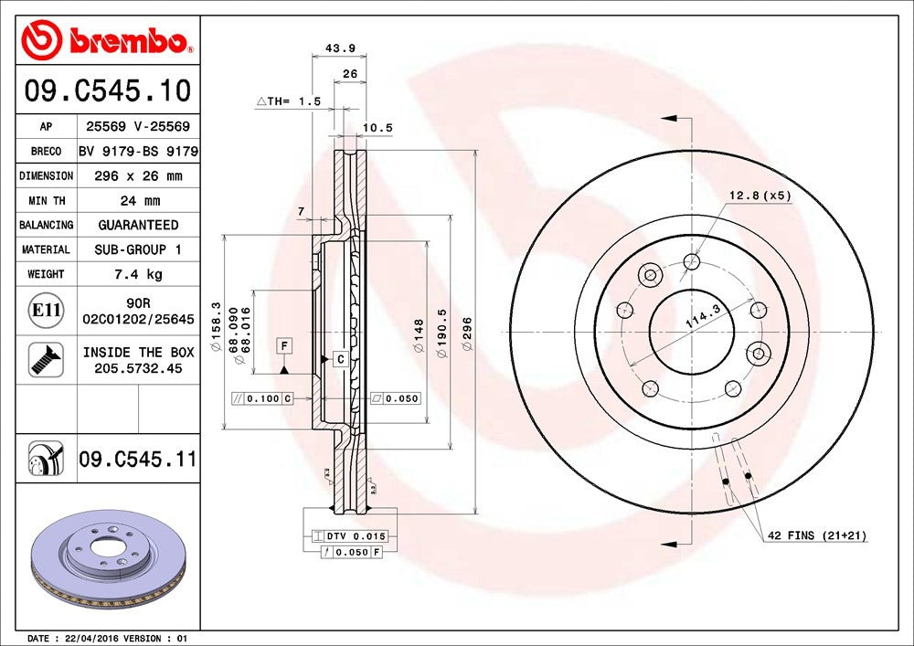 Brembo Disc Brake Rotor 09.C545.11