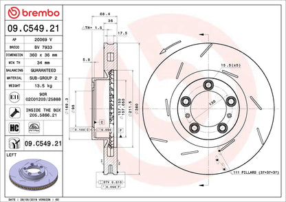Brembo OE Brembo 10-16 Porsche Panamera Front Left Premium UV Coated OE Equivalent Rotor 09.C549.21